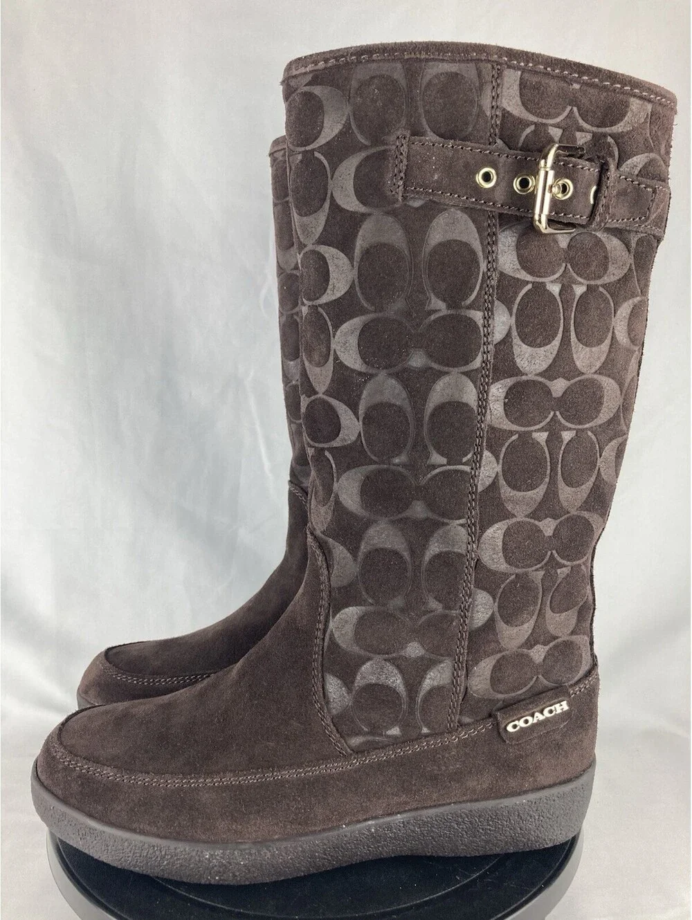 NEW Women’s Size 7 Coach Tanesha Suede Boots Chestnut Signature C A7308 Mid-Calf